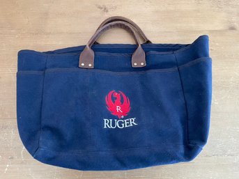 Blue Canvas Ruger Tote Bag With Leather Handles