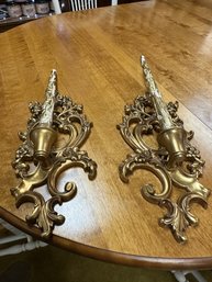 Pair Vintage  Syroco Wood  Sconces  With Candles