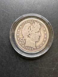 1908-D Barber Silver Quarter