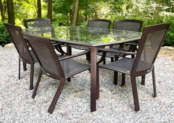 A Modern Aluminum And Mesh Dining Set With Glass Top Table By And Cover By Brown Jordan