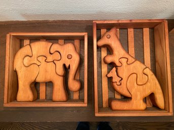 Artisan Crafted Wooden Elephant & Kangaroo Puzzles