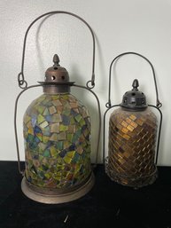 Pair Of Mosaic Glass Lanterns