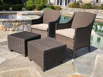 Fantastic Pair Of Resin Wicker Chairs & Ottomans Very Nice Grouping - VERY Comfortable Chairs - NICE !