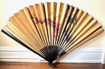 Giant Asian Hand Painted Paper Fan, Over 4 Feet Wide