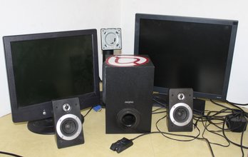 19' Benq Q9T4 Monitor, 15' Dell Monitor And Creative Inspire T3000 Speakers