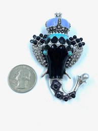 Luxe Large Enamel & Rhinestone Elephant Brooch - Ganesh