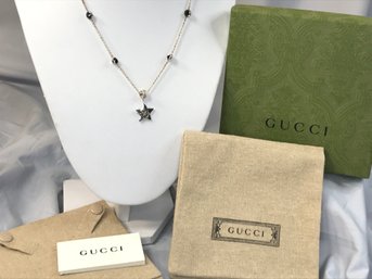 Fantastic Genuine $500 GUCCI Sterling Silver / 925 BLIND FOR LOVE Necklace With Cat And Black Onyx Pendants