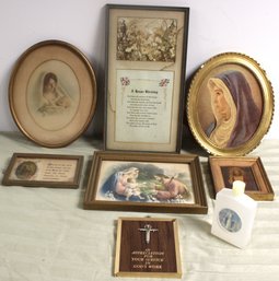 Seven Religious Pictures And Bottle Holy Water