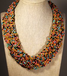 Multi Colored Multi Strand Braided Necklace Glass Beaded Necklace