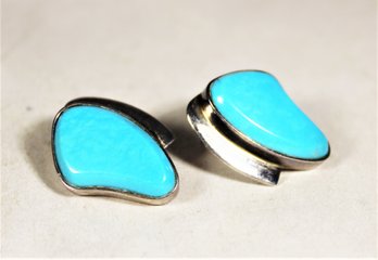 Hand Crafted Sterling Silver Turquoise Stone Pierced Earrings