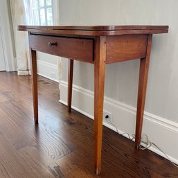 An Antique Gate Leg  Flip Top Table - Slender Tapered Legs - Simple Shaker Design With Drawer