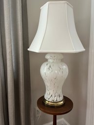 Italian Hand Blown Murano Style Glass Table Lamp With Silk Shade And Brass Base