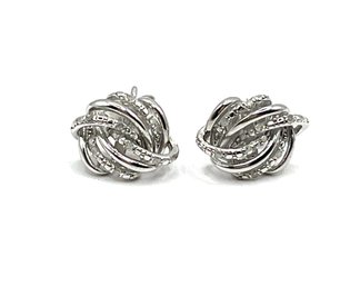 Sterling Silver Knotted Clear Stones Marcasite Earrings