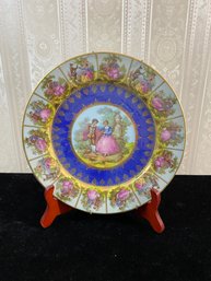 Vintage STW Bavaria Germany Cobalt Blue Gold Gilt Romantic Courting Scenes Plate