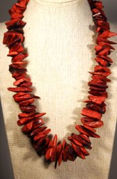 Red Beaded Ethnographic Necklace Colored Bone Shards