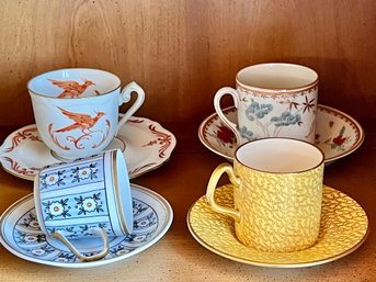 Stunning Hand-decorated Vintage Demitasse Cups/saucers - Set Of 4