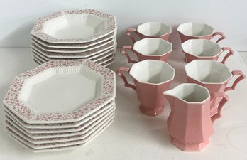Independence Ironstone Pink Floral Dishes - 22 Pieces
