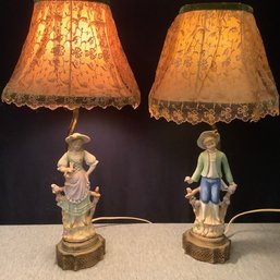 Pair Of Country Side Boy And Girl Lamps
