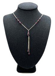 Beautiful Indian Sterling Silver Red Beaded Y Necklace