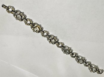 Vintage White Rhinestone Link Bracelet Silver Tone Base Metal