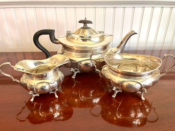 An Antique English Sterling Silver Tea Set - 3 Piece - Ebony Handle - JB Chatterly & Sons