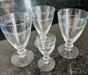 Set Of 4 Etched Wine Glasses