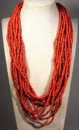 Multi Strand Coral COLORED Glass Beaded Necklace W Wood Clasp