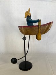 Vintage Metal Man In Row Boat Pendulum Balance 17'