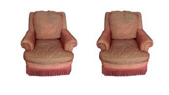 Pair Of Red & Gold Custom Upholstered Stanford Furniture Armchairs