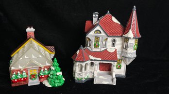 Department 56 Snow Village Queen Anne Victorian & Village Greenhouse With Boxes