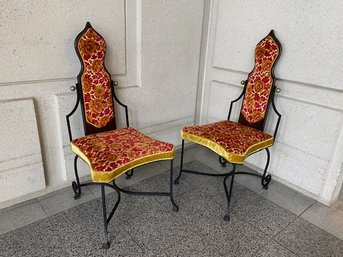 Incredible Pair Of Vintage Spanish Revival Wrought Iron Accent Chairs