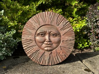 Garden Decor: An Anthropomorphic Sun In A Bronze Tone, Cast Resin