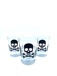 Vintage Trio Of Skull & Crossbones Double Old Fashioned Glasses