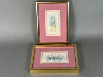 Vintage Pencil Signed Frieda Gaun Original Floral Framed Watercolors