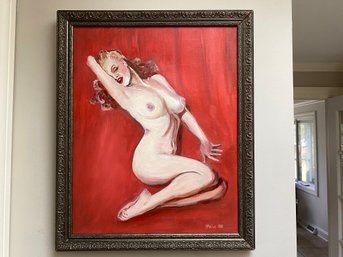 Classic Marilyn Monroe Nude Pose Oil Painting. Signed By Artist. Frame Measures 18 3/4' X 22 7/8'.