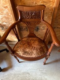 Antique Carved Arm Chair With Printed Cushion Seat