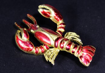 VINTAGE GOLD TONE RED LOBSTER BROOCH TREMBLER