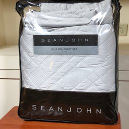 Beautiful Brand New $295 SEAN JOHN Soft Gray King Size Coverlet With Two Matching Pillow Shams -  Brand New