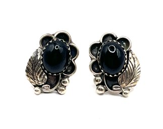 Vintage Native American Style Sterling Silver Onyx Color Earrings