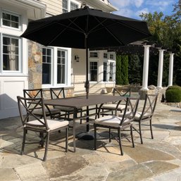 Incredible Aluminum Patio Set With Six (6) Arm Chairs & Cushions With Ballard Designs Umbrella And Base