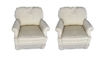 Pair Of Light Beige Armchairs With Tassel Fringe