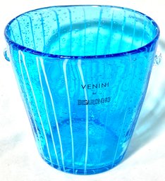 Vintage Venini For Disaronno Handblown Glass Caribbean Blue Ice Bucket