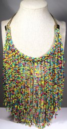 Contemporary Micro Glass Beaded Collar Bib Necklace Multi Colored