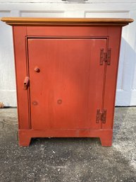 Painted Red Finish Americana Style Small Door Cabinet With Unpainted Top