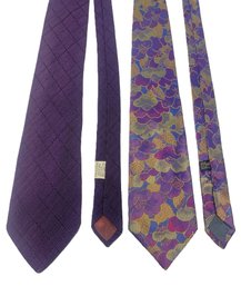 Joseph Abboud Wool Blend Purple Textured Tie & Undetermined Brand Floral Silk- Italy