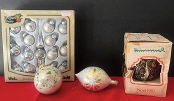 Vintage Glass Ornaments & Hummel Satin- One West Germany, 15 Designer Studio Silver NOS, 1982 ARS Edition