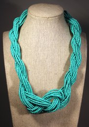 Multi Strand Turquoise COLOR Glass Beaded Knotted Necklace Choker