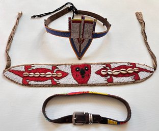 3 African Beaded Belts From Tanzania & Nigeria
