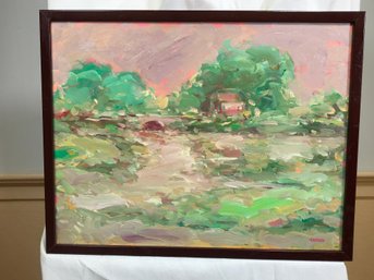 Original James Pascucci Oil On Canvas Painting House And Sunset - SKU: 90-2-1032