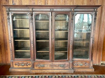 7.5 Foot Antique European Glass Door Cabinet With Shelves - Books / China Display